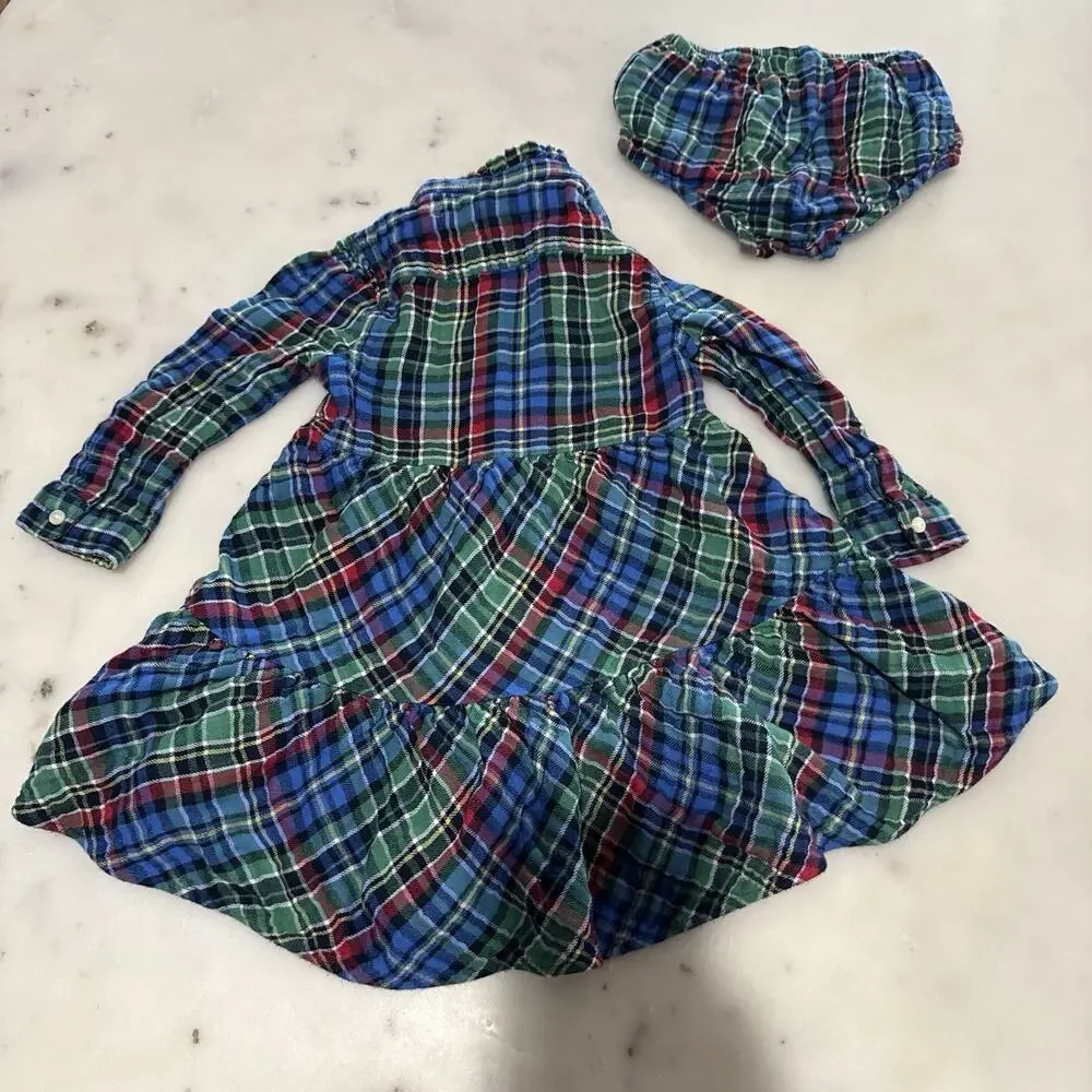 Polo Ralph Lauren Dress Girls 18M Red Plaid Flannel Shirt Drop Waist Long Sleeve